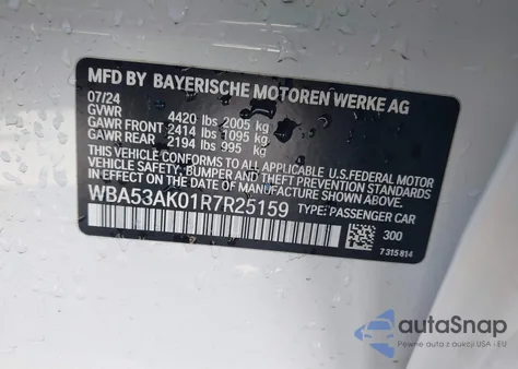 2024 BMW 228I Gran Coupe Sdrive z USA, uszkodzony, nr VIN WBA53AK01R7R25159